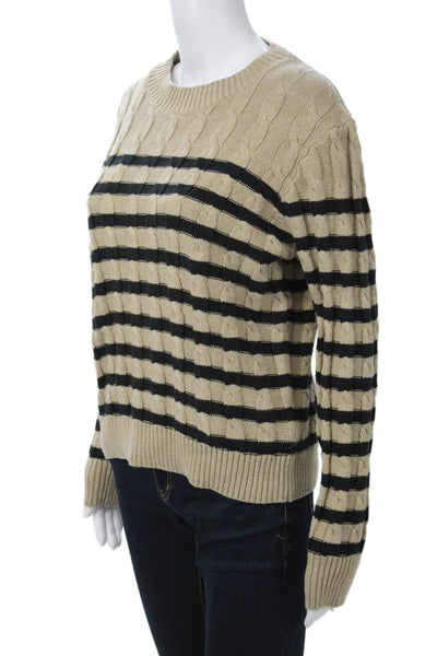 J Crew Women Striped Cotton Pullover Sweater Beige Crew Neck Size L
