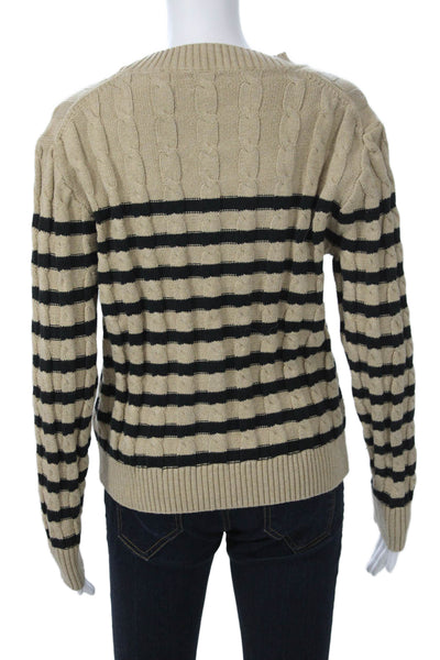 J Crew Women Striped Cotton Pullover Sweater Beige Crew Neck Size L
