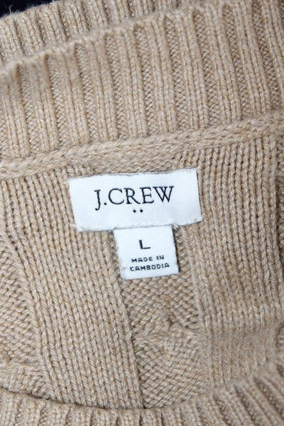 J Crew Women Striped Cotton Pullover Sweater Beige Crew Neck Size L