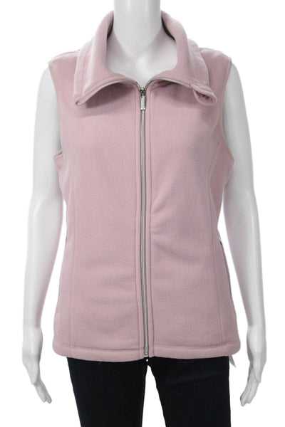 Calvin Klein Womens Sleeveless Collared Zip Vest Pink Polyester Size L