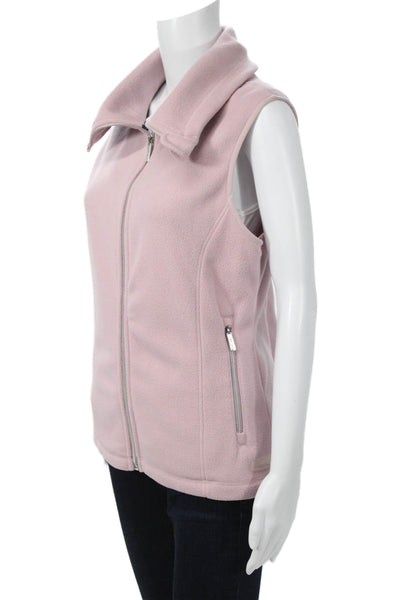 Calvin Klein Womens Sleeveless Collared Zip Vest Pink Polyester Size L