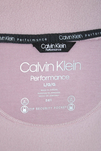 Calvin Klein Womens Sleeveless Collared Zip Vest Pink Polyester Size L