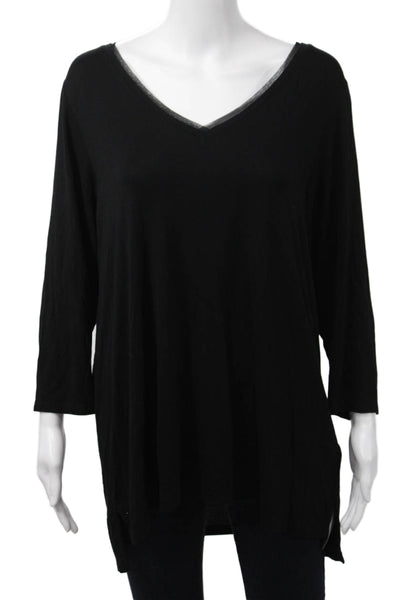 Tahari Women Black V-Neck Blouse 3/4 Sleeve Rayon Spandex Size 1X