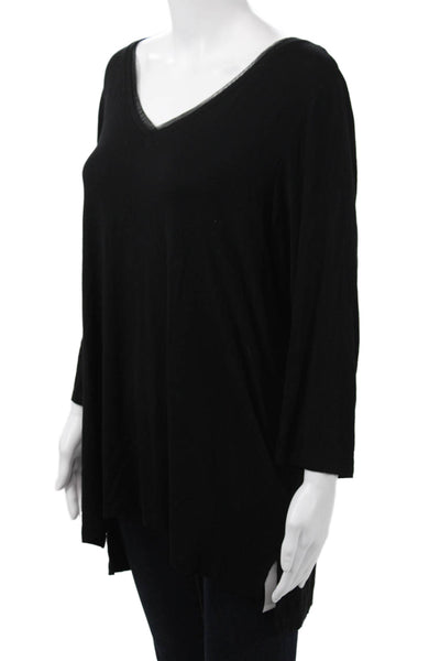 Tahari Women Black V-Neck Blouse 3/4 Sleeve Rayon Spandex Size 1X