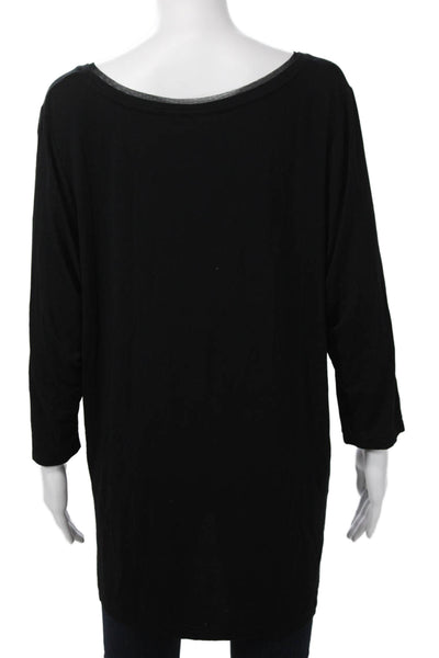 Tahari Women Black V-Neck Blouse 3/4 Sleeve Rayon Spandex Size 1X