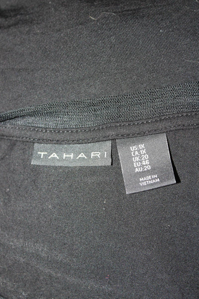 Tahari Women Black V-Neck Blouse 3/4 Sleeve Rayon Spandex Size 1X