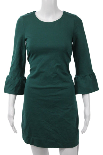 Boden Womens Sheath Dress Green 3/4 Sleeve Round Neck Knee Length Zip Size 2