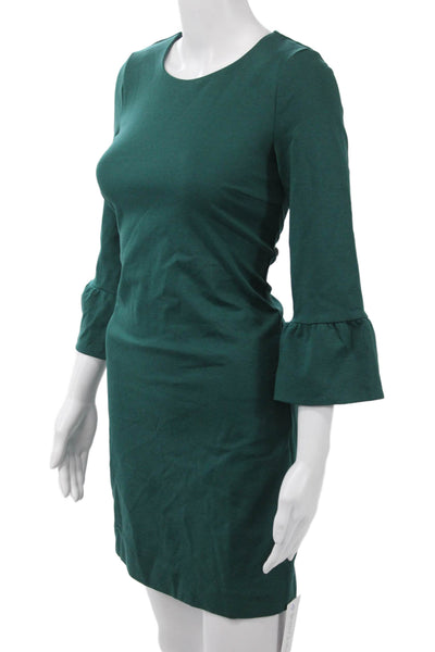Boden Womens Sheath Dress Green 3/4 Sleeve Round Neck Knee Length Zip Size 2