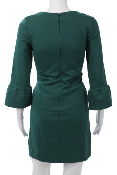 Boden Womens Sheath Dress Green 3/4 Sleeve Round Neck Knee Length Zip Size 2