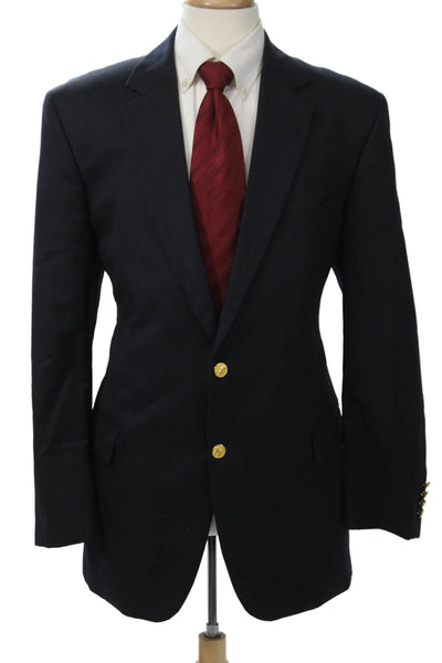346 Brooks Brothers Men's Dark Blue Wool Blazer Button Collared Size 46