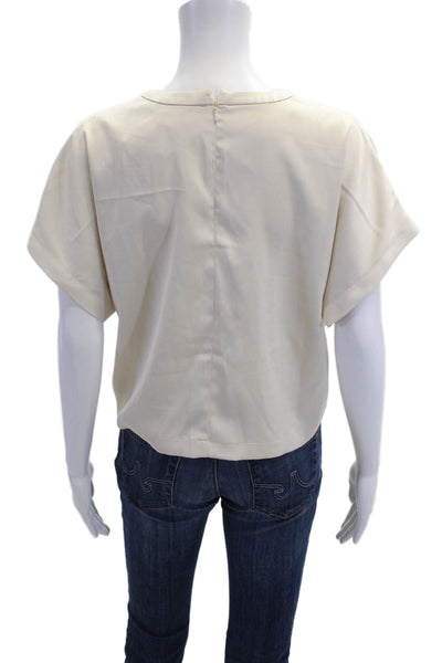 Steve Madden Womens Basic Sleeveless Round Neck Beige Blouse Zip Size S
