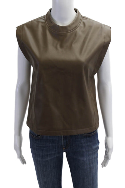 Steve Madden Women Faux Leather Mock Neck Sleeveless Button Basic Top Size S