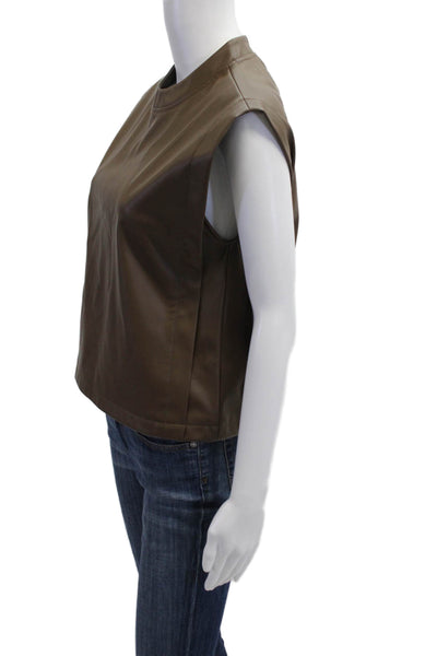 Steve Madden Women Faux Leather Mock Neck Sleeveless Button Basic Top Size S