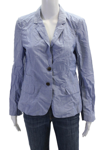 J Crew Women Light Blue Striped Cotton Button Blazer Long Sleeve Size 8