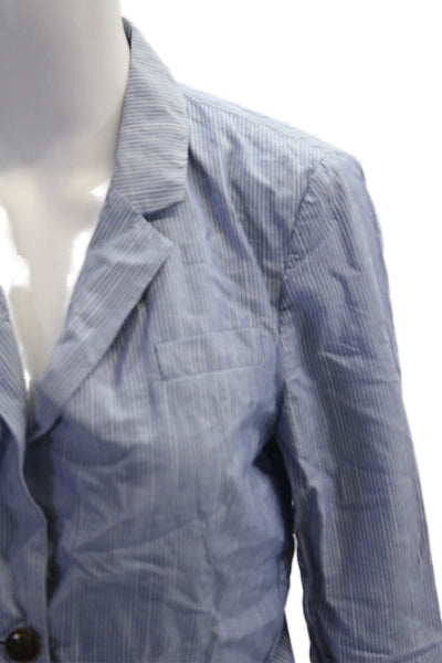 J Crew Women Light Blue Striped Cotton Button Blazer Long Sleeve Size 8