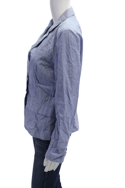 J Crew Women Light Blue Striped Cotton Button Blazer Long Sleeve Size 8