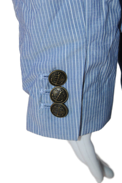 J Crew Women Light Blue Striped Cotton Button Blazer Long Sleeve Size 8