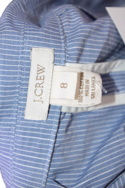 J Crew Women Light Blue Striped Cotton Button Blazer Long Sleeve Size 8