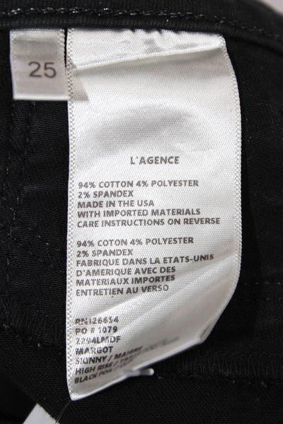 L'Agence Womens Skinny Ankle Jeans Black Button Size 25