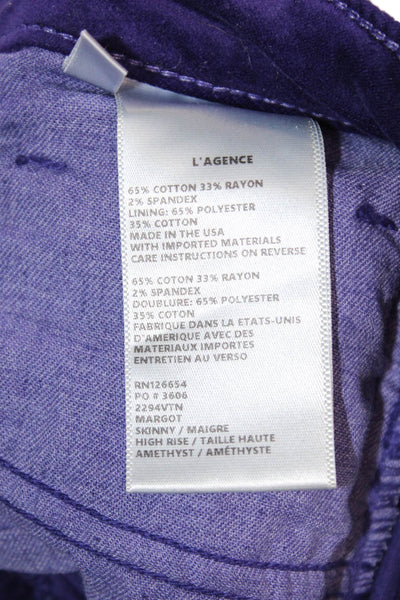 L'Agence Womens Cropped Ankle Pants Purple High Waist Size 25