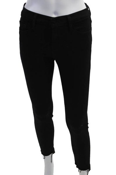 Frame Denim Women Ankle Skinny Black Jeans Mid Rise Button Size 25