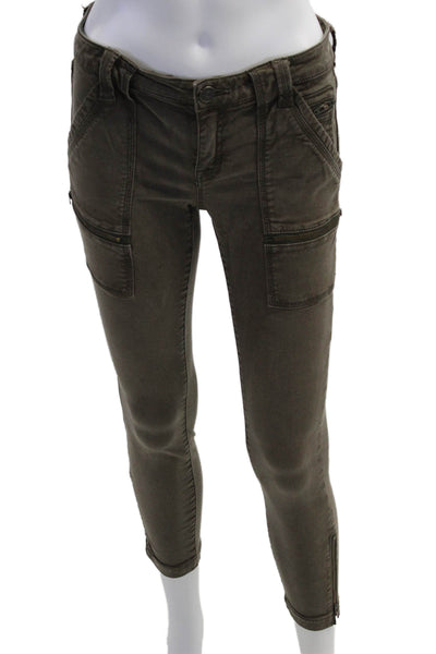 Joie Womens Cropped Ankle Cargo Pants Brown Low Rise Button Size 26