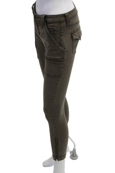 Joie Womens Cropped Ankle Cargo Pants Brown Low Rise Button Size 26