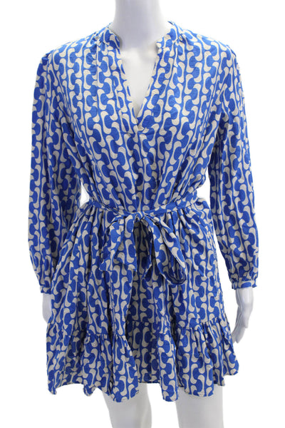 Zara Womens Shirt Wrap Dress Blue V-Neck Tie Waist Long Sleeve Size XS