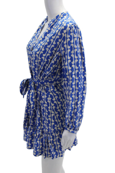 Zara Womens Shirt Wrap Dress Blue V-Neck Tie Waist Long Sleeve Size XS