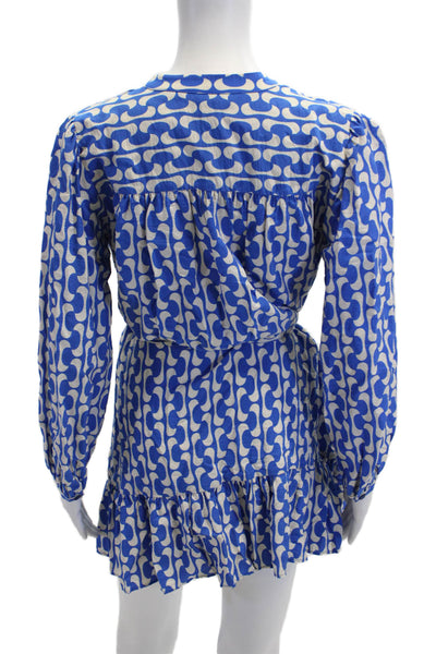 Zara Womens Shirt Wrap Dress Blue V-Neck Tie Waist Long Sleeve Size XS