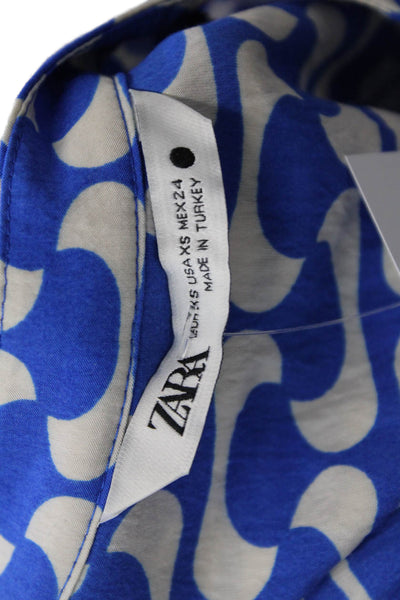 Zara Womens Shirt Wrap Dress Blue V-Neck Tie Waist Long Sleeve Size XS