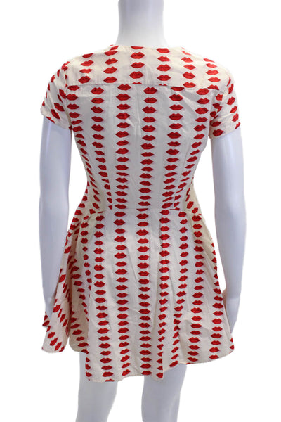 Zara Women Fit & Flare Mini Beige Graphic Crew Neck Short Sleeve Dress Size XS