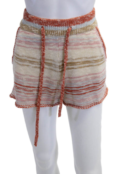 Lush Unisex Sweat Shorts Beige Striped Acrylic Blend Drawstring Bohemian Size S