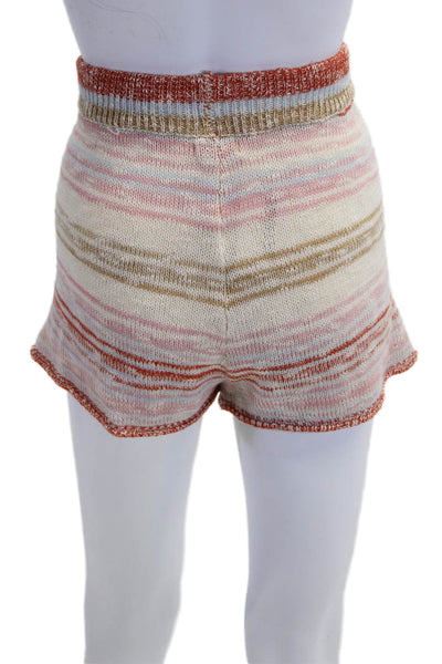 Lush Unisex Sweat Shorts Beige Striped Acrylic Blend Drawstring Bohemian Size S