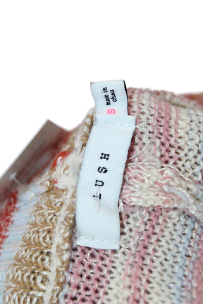 Lush Unisex Sweat Shorts Beige Striped Acrylic Blend Drawstring Bohemian Size S