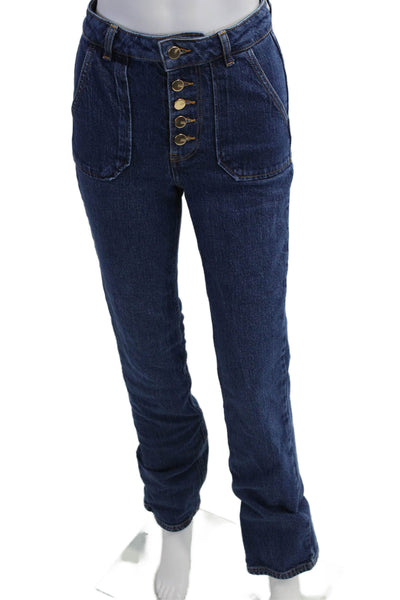 Zara Womens Straight Jeans Dark Blue High Rise Button Size 0