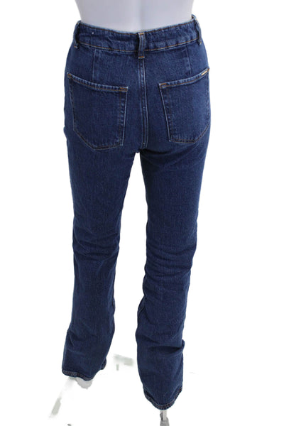 Zara Womens Straight Jeans Dark Blue High Rise Button Size 0