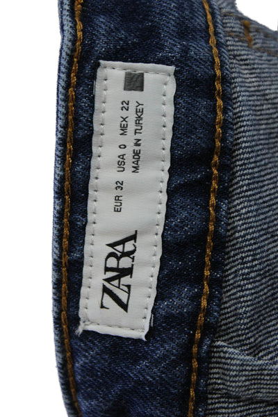 Zara Womens Straight Jeans Dark Blue High Rise Button Size 0