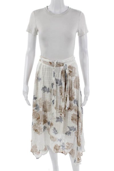 Pookie & Sebastian Womens Peasant Wrap Long Skirt White Floral Rayon Size S