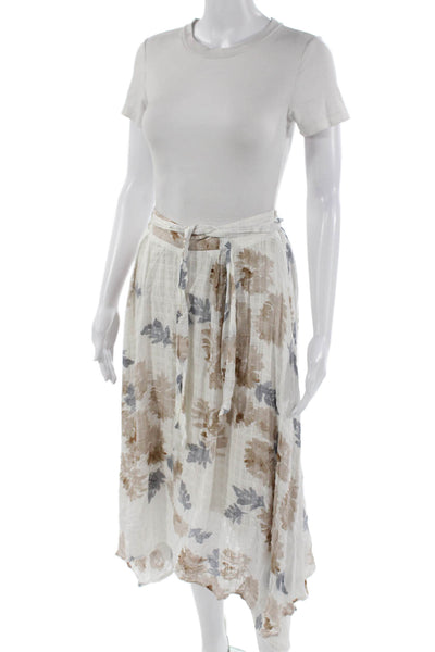 Pookie & Sebastian Womens Peasant Wrap Long Skirt White Floral Rayon Size S
