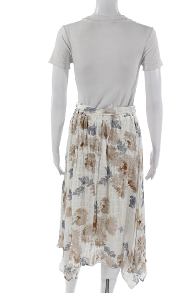 Pookie & Sebastian Womens Peasant Wrap Long Skirt White Floral Rayon Size S