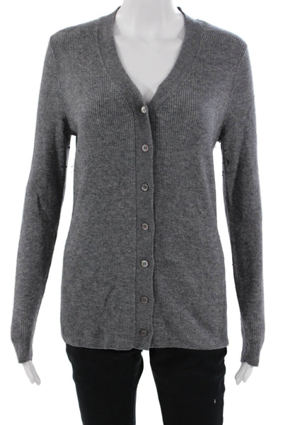 Zara Womens Cardigan Gray V-Neck Button Long Sleeve Wool Cashmere Size L