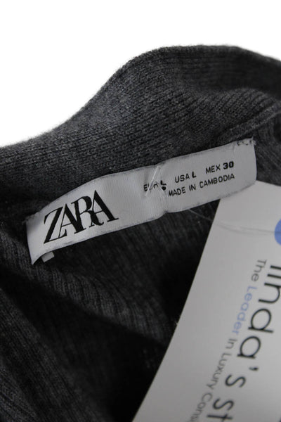 Zara Womens Cardigan Gray V-Neck Button Long Sleeve Wool Cashmere Size L