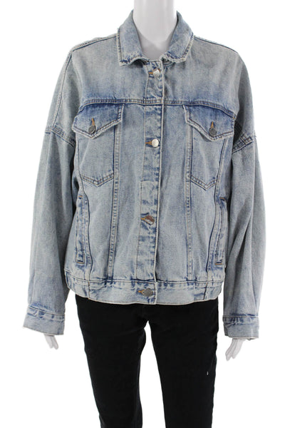 Zara Womens Collared Cotton Light Blue 90s Button Jacket Size M