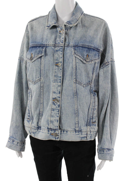 Zara Womens Collared Cotton Light Blue 90s Button Jacket Size M