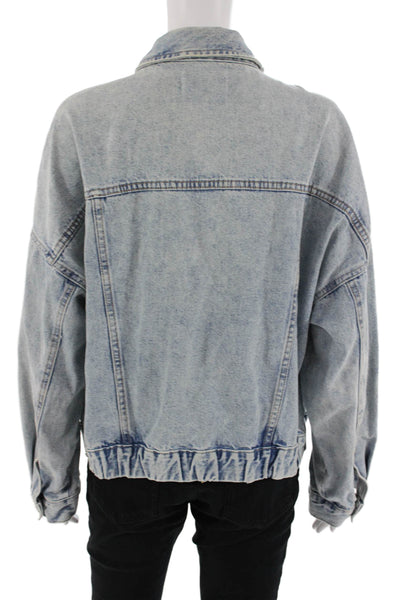 Zara Womens Collared Cotton Light Blue 90s Button Jacket Size M