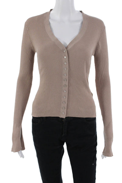 Zara Womens Beige V-Neck Button Cardigan Long Sleeve Size L