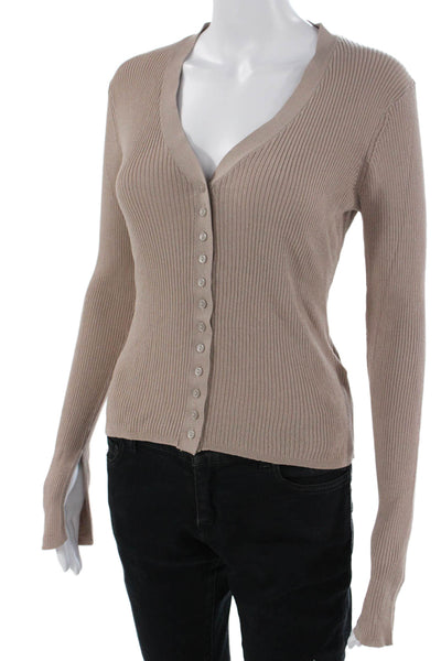 Zara Womens Beige V-Neck Button Cardigan Long Sleeve Size L