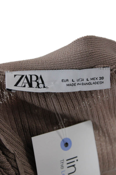 Zara Womens Beige V-Neck Button Cardigan Long Sleeve Size L