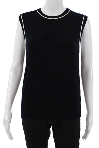 Zara Mens Sleeveless Crew Neck Top Dark Blue Viscose Blend Size XL